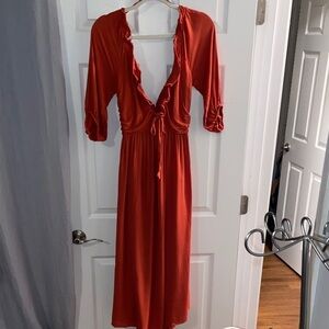 Baltic Born Dress Women Sm Rust Vicki Maxi Romantic Tie Back Beach Resort Flowy